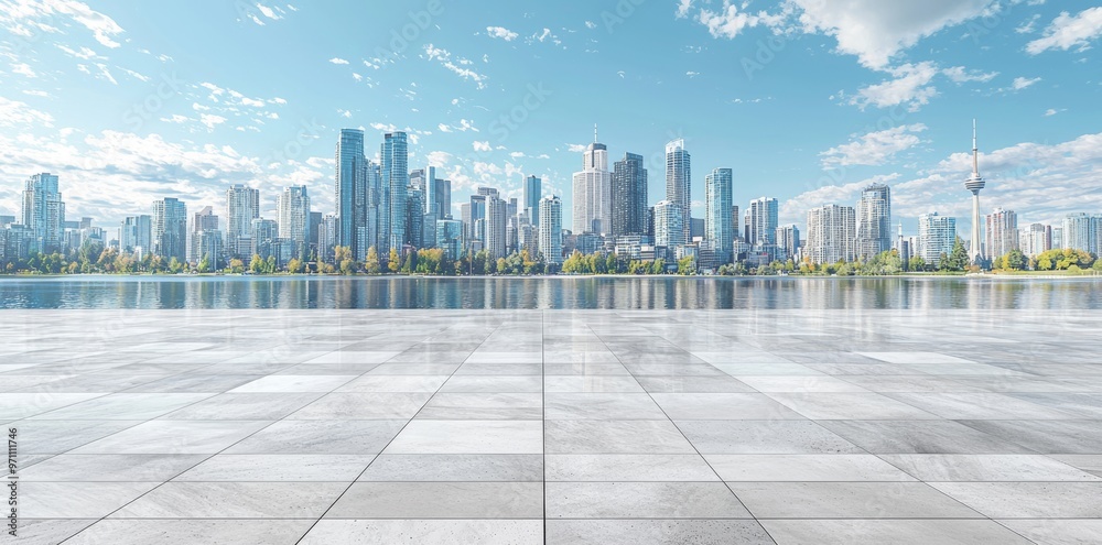 Concrete floor or slab, empty space at outdoor. Feature modern building's exterior. Sky and urban city background for displaying automobiles, cars, automobiles. Concrete floor or slab, empty space at outdoor. Feature modern building's exterior. Sky and urban city background for displaying automobiles, cars, automobiles.