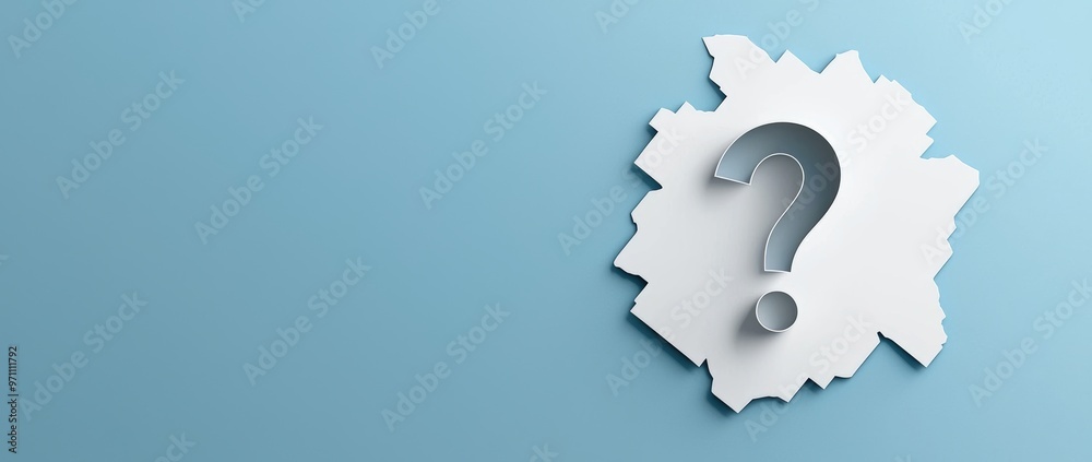 Note paper with blue panoramic background and question mark Note paper with blue panoramic background and question mark