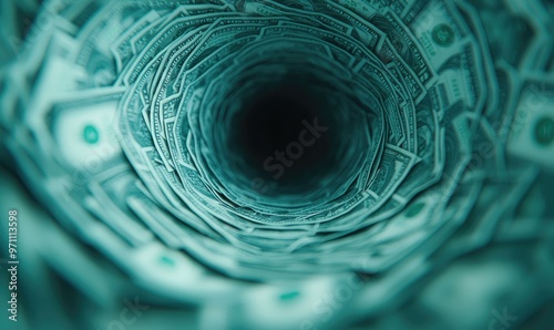 A mesmerizing view of a money tunnel, symbolizing wealth, investment, and the flow of currency in modern finance.