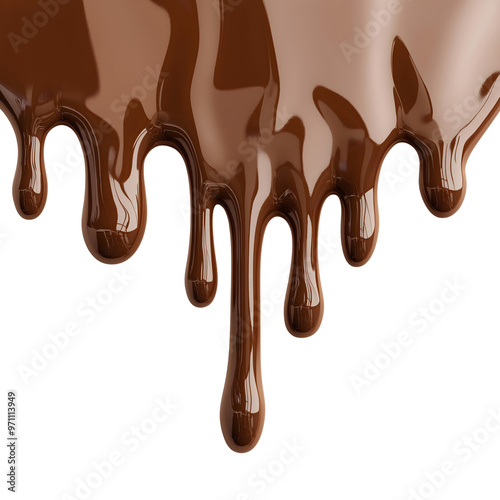 Liquid chocolate flows down isolated on transparent background Generative Ai.