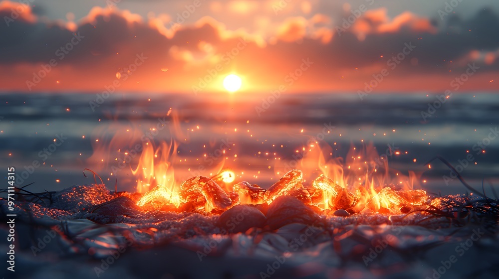 Bonfire friendship on beach shore.