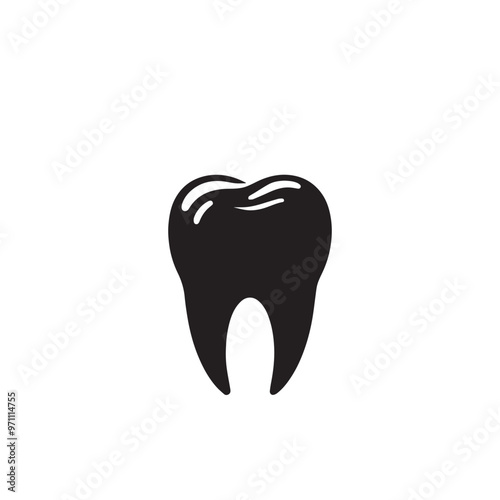 Tooth vector silhouette. Tooth illustration. Tooth logo, icon black and white.