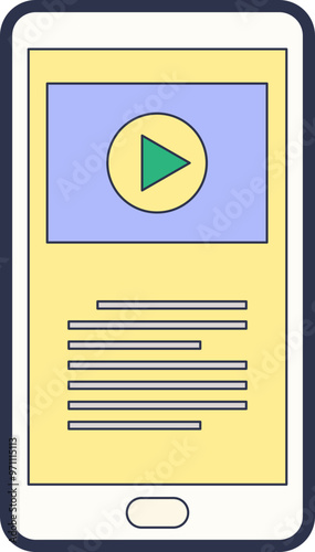 Smartphone with a learning app interface showing a play button and text content.