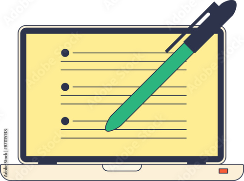 Digital notetaking concept with a stylus on a laptop screen.