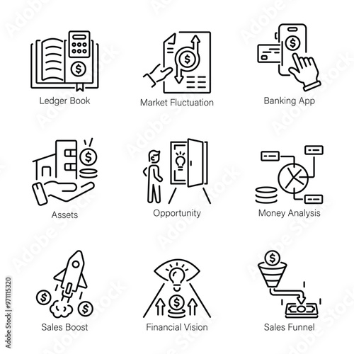 Pack of Business and ROI Linear Icons 

