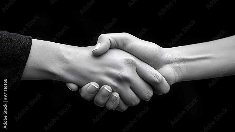 Business handshake after successful deal, with calculator and documents Business handshake after successful deal, with calculator and documents