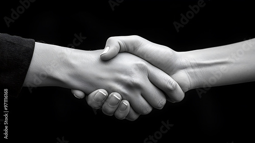 Business handshake after successful deal, with calculator and documents