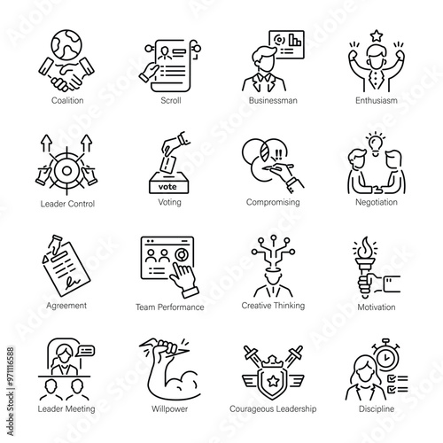 Collection of Collaboration Outline Style Icons 

