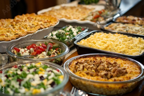 A variety of food dishes arranged on a table