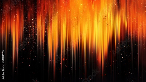 The image is a black and orange background with orange streaks and sparks. Scene is intense and fiery, with a sense of danger and excitement