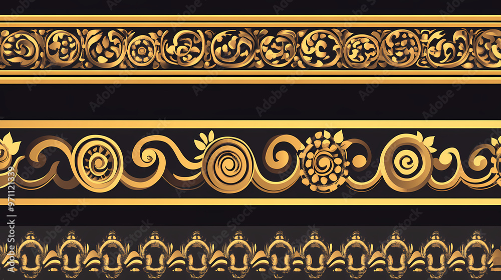 Set of vector seamless greek classic ornament. pattern for a border and a frame. ancient greece and the roman empire. endless golden meander.. Roman Empire. Illustration Set of vector seamless greek classic ornament. pattern for a border and a frame. ancient greece and the roman empire. endless golden meander.. Roman Empire. Illustration