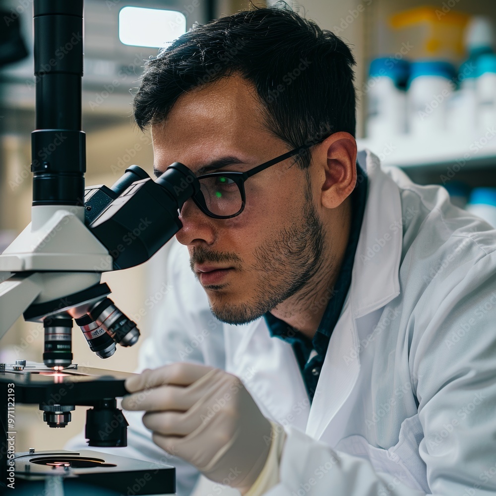 Scientist Examining Specimens Through a Microscope in a Laboratory Setting Scientist Examining Specimens Through a Microscope in a Laboratory Setting