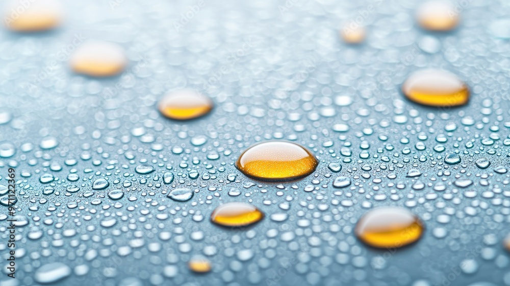 Close-up view of water droplets with a soft focus, creating an abstract pattern on a surface, showcasing natural beauty and textures. Close-up view of water droplets with a soft focus, creating an abstract pattern on a surface, showcasing natural beauty and textures.