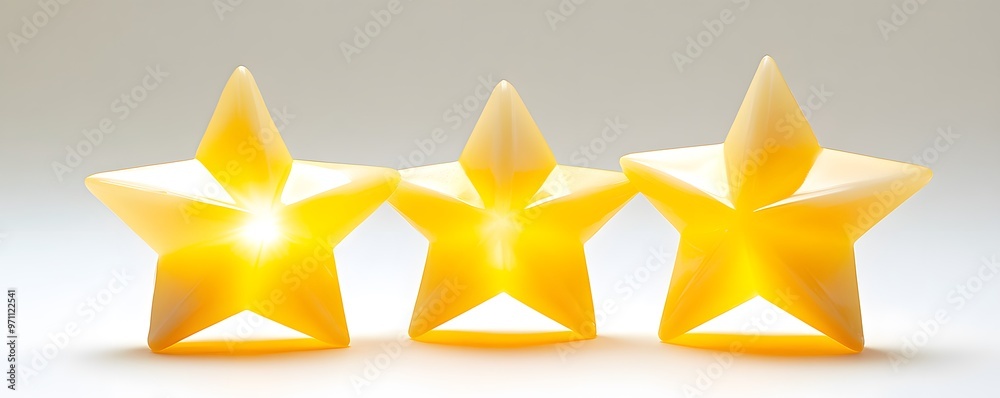Three Glossy Yellow Stars on White Background Three Glossy Yellow Stars on White Background