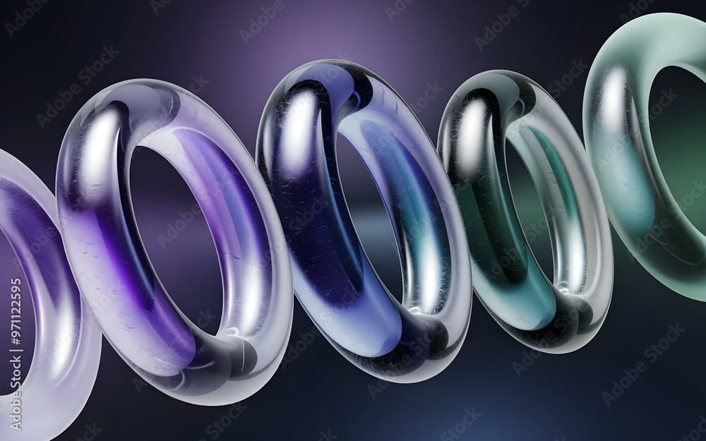 Five Shiny Metallic Rings in Different Colors on Dark Blue Gradient Background Five Shiny Metallic Rings in Different Colors on Dark Blue Gradient Background