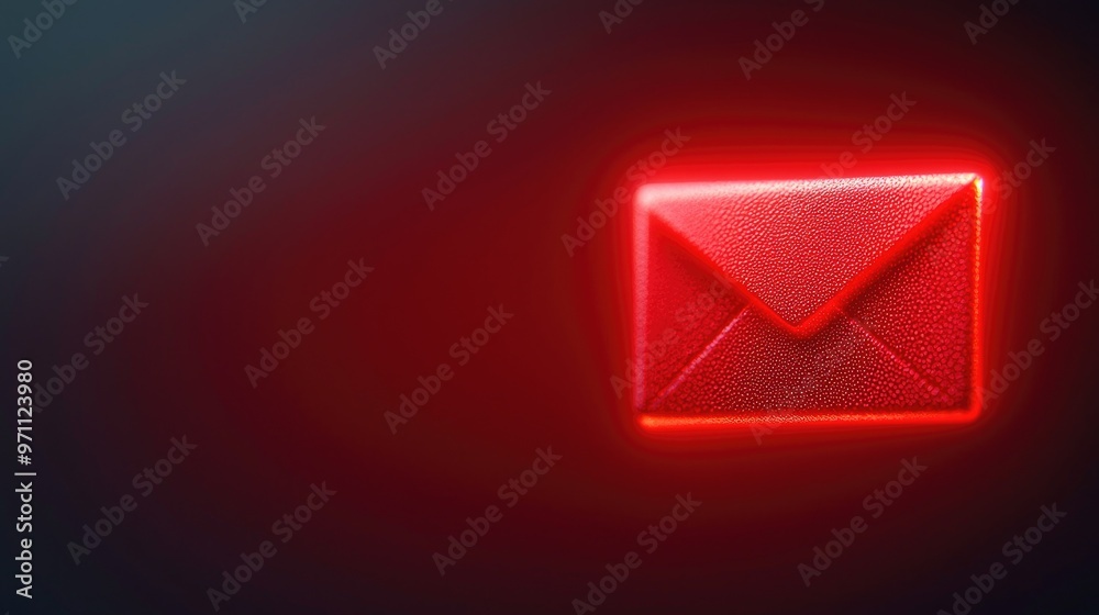 Glowing red envelope symbol against a dark background, representing messages, notifications, and digital communication. Glowing red envelope symbol against a dark background, representing messages, notifications, and digital communication.