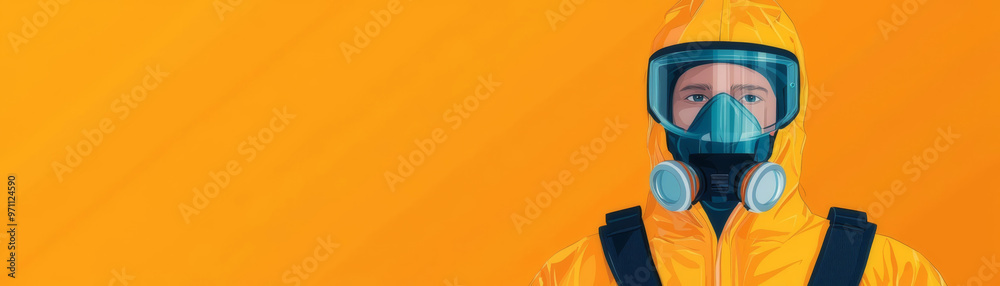 First responder in protective suit, emergency safety gear, flat design illustration First responder in protective suit, emergency safety gear, flat design illustration