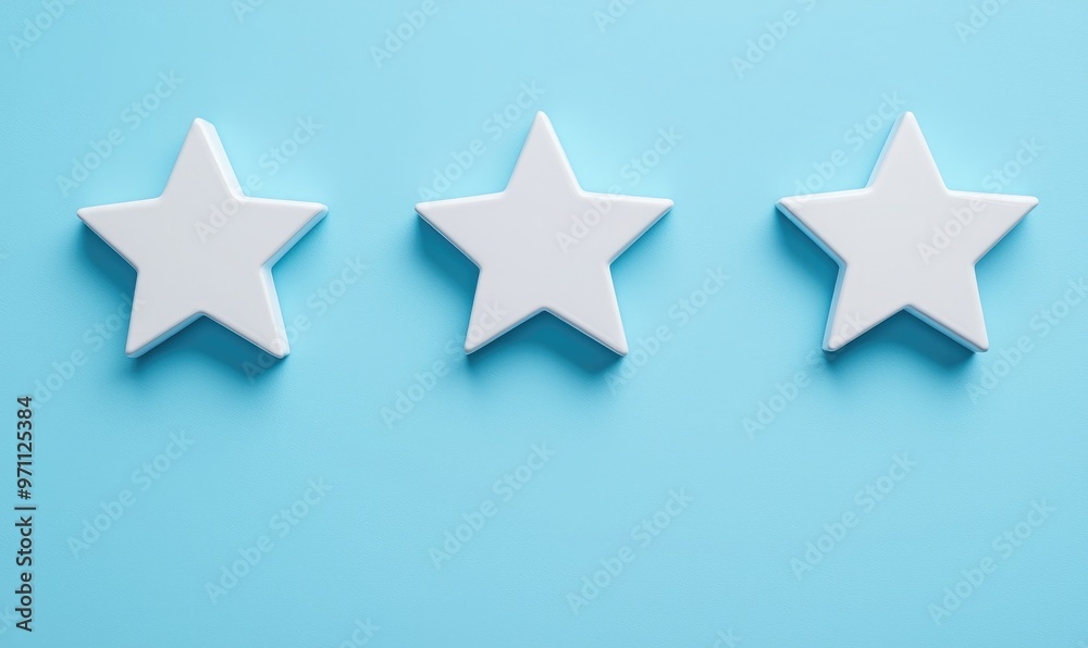 Three white stars arranged neatly on a light blue background, symbolizing ratings, reviews, or excellence in design. Three white stars arranged neatly on a light blue background, symbolizing ratings, reviews, or excellence in design.
