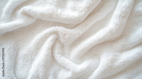 Close-Up of White Plush Towel Texture with Fluffy Folds, Spa and Beauty Salon Concept. AI generated illustration