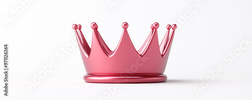 Shiny pink crown on a white background, symbolizing royalty, luxury, and celebration. Perfect for themed designs and decorations. photo