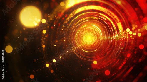 Illustration of shining rays Gold and red circle with abstract background. Ai generated image