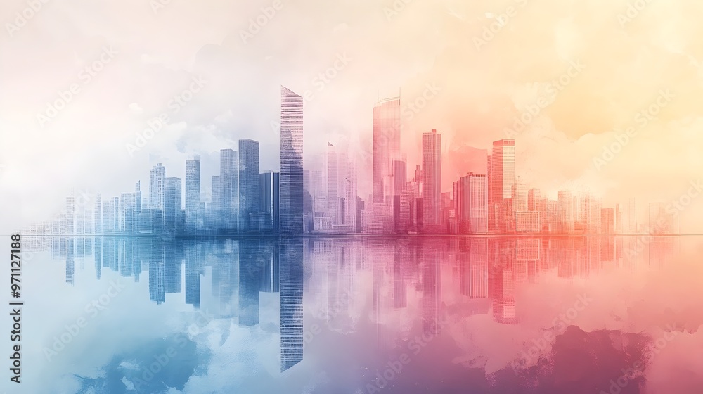 Captivating Skyline with Overlay in Soft Pastel Tones