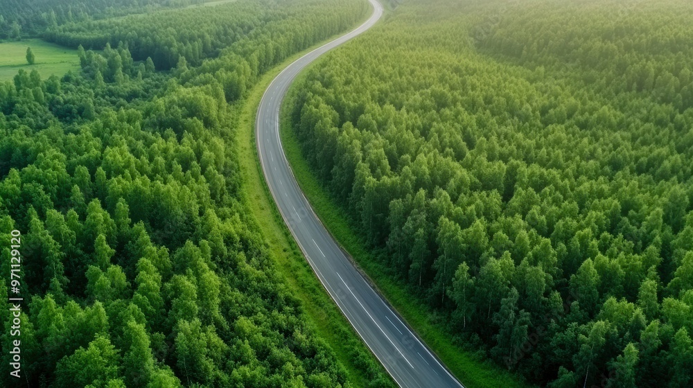Aerial view of a winding road through lush green forest, highlighting nature's beauty and serenity in a scenic landscape. Aerial view of a winding road through lush green forest, highlighting nature's beauty and serenity in a scenic landscape.