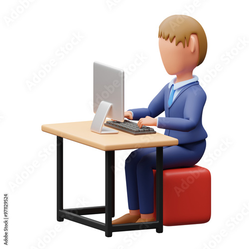 Businessman Working On Laptop 3d illustration