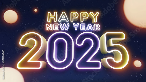 Blue Neon Happy New Year 2025