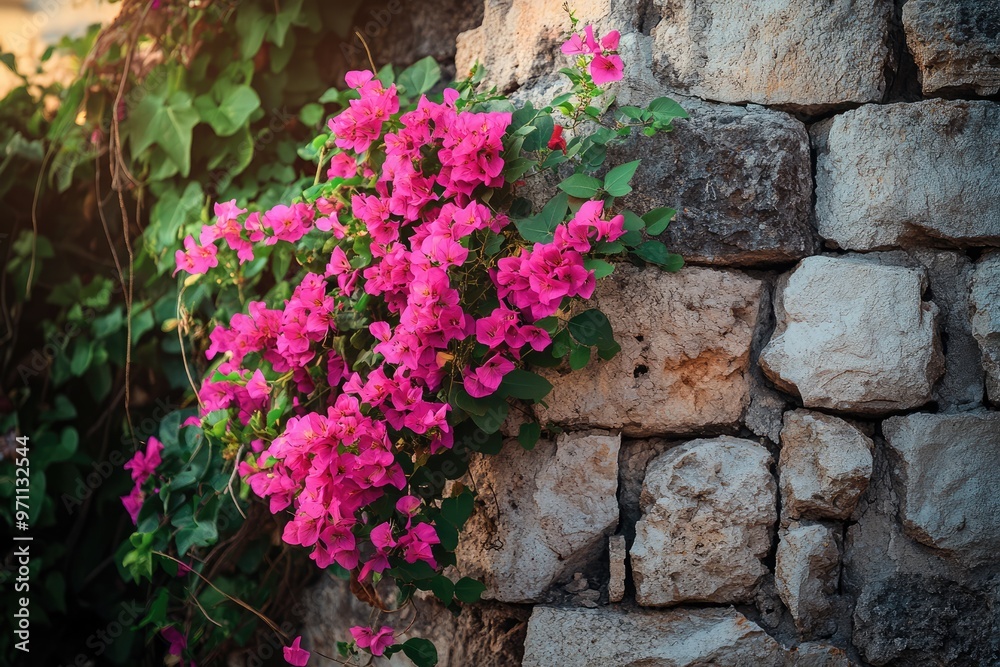 Flowers Thriving Amidst Ruins of an Old Garden Wall Flowers Thriving Amidst Ruins of an Old Garden Wall