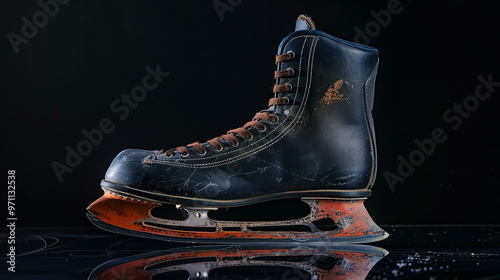 Half of a hockey skate on black photo