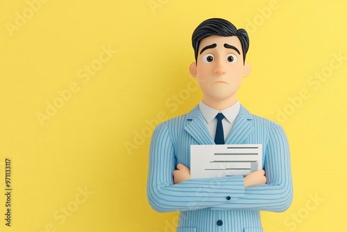 Stressful bankruptcy process, person with overdue notices, 3D illustration