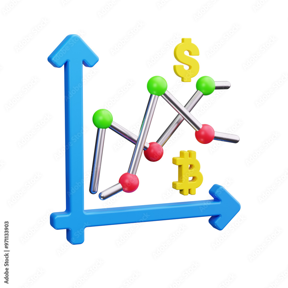 line chart 3d render icons line chart 3d render icons