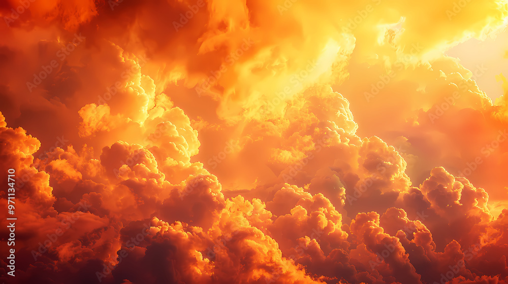 Orange-red coloured cloudy sky after sunset, cloud formation, evening sky, sunset,photostock style Orange-red coloured cloudy sky after sunset, cloud formation, evening sky, sunset,photostock style