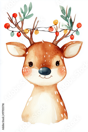 cute deer with garlands tangled in the horns