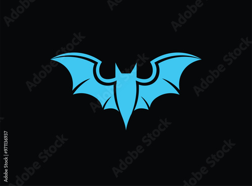 Blue bat silhouette logo vector illustration, negative space bat logo