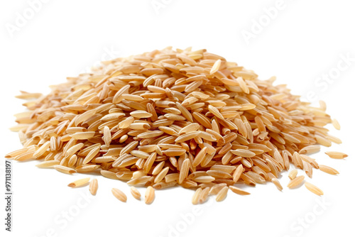 Pile of brown rice grains, isolated against a transparent background