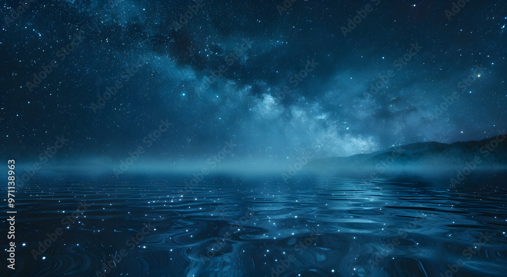Naklejka premium Snow-capped mountains and lakes under the Milky Way stars