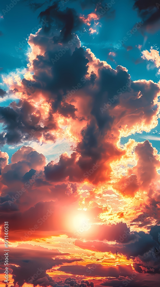 Wide panoramic view of the sunset sky with dark clouds Wide panoramic view of the sunset sky with dark clouds