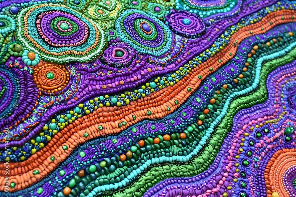 Abstract Beadwork with Wavy Lines and Circular Patterns Abstract Beadwork with Wavy Lines and Circular Patterns