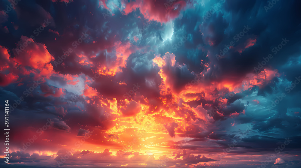 Wide panoramic view of the sunset sky with dark clouds Wide panoramic view of the sunset sky with dark clouds