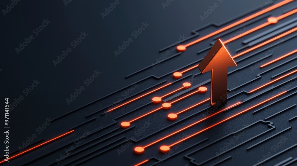 A dynamic upward arrow on a digital background, symbolizing growth and progress in technology and innovation. A dynamic upward arrow on a digital background, symbolizing growth and progress in technology and innovation.