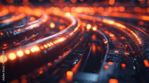 Wallpaper Mural Close up of an ethernet cable plugged into a network switch, glowing with activity in a blurry server room. Ai generated image Torontodigital.ca