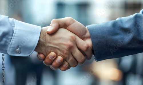 Close up view of business partnership handshake concept.Photo of two businessman handshaking