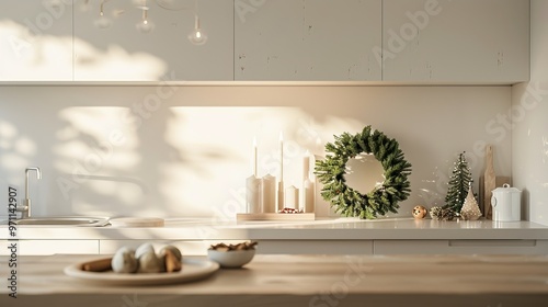 Minimalist Scandinavian Kitchen Decorated for Christmas