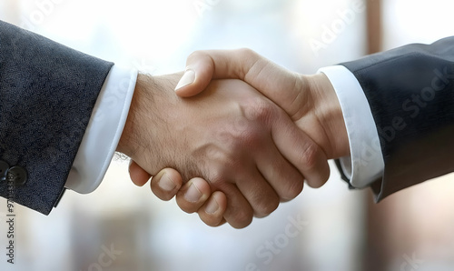 Close up view of business partnership handshake concept.Photo of two businessman handshaking