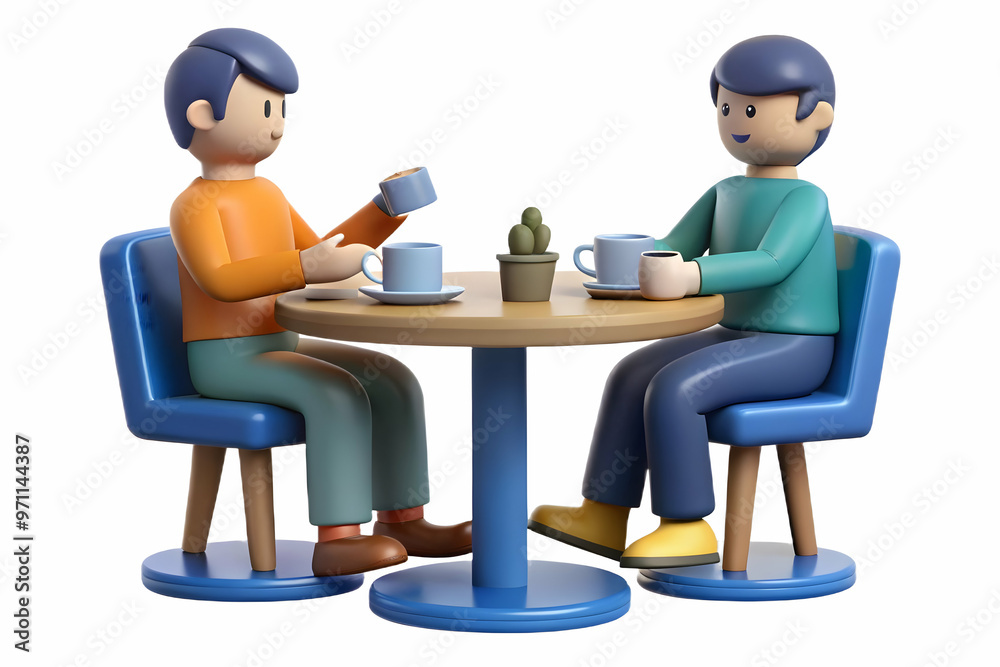 3D Icon of Candid Investment Planning Discussion Friends in Caf? Setting - Perfect for Financial Campaigns! 3D Icon of Candid Investment Planning Discussion Friends in Caf? Setting - Perfect for Financial Campaigns!