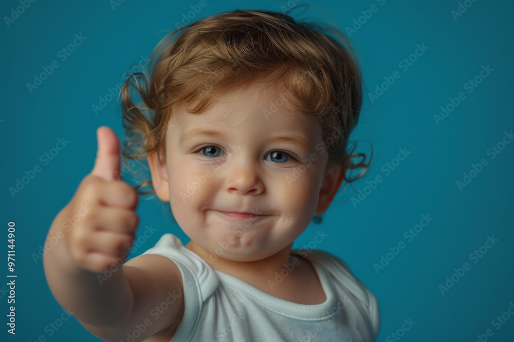 A baby girl is smiling and giving a thumbs up A baby girl is smiling and giving a thumbs up