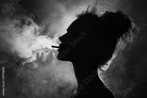 A woman is smoking a cigarette and the smoke is filling the room