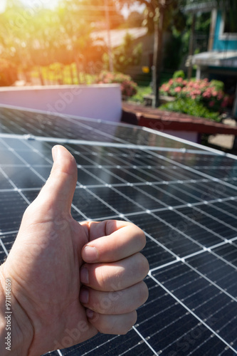 Thumb up gesture on solar  panel